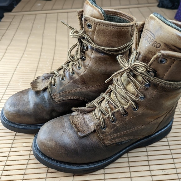 Tegopro Waterproof Brown leather steel toe Waterproof Hiker Work Boots Mens sz 9 - Picture 1 of 11